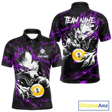 Load image into Gallery viewer, Personalized 9 Ball Pool Wolf Billiard Shirt For Women, Billiard Team Jersey Polo &amp; 1/4 Zip|Purple TDM5469