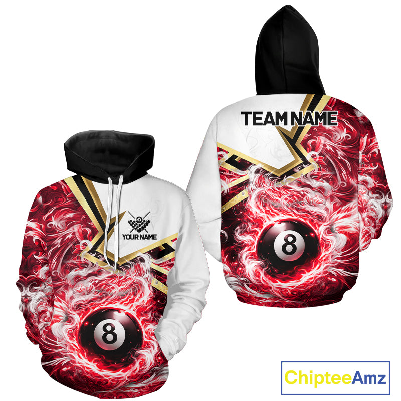 Red 8 Ball Flame Smoke Golden Billiard Hoodie For Men And Women Custom 8 Ball Pool Hoodie Jersey TDM5736