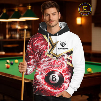 Red 8 Ball Flame Smoke Golden Billiard Hoodie For Men And Women Custom 8 Ball Pool Hoodie Jersey TDM5736