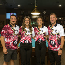 Load image into Gallery viewer, Red 8 Ball Flame Smoke Golden Billiard Shirt For Women Custom Pool Team Jersey Polo &amp; 1/4 Zip TDM5736