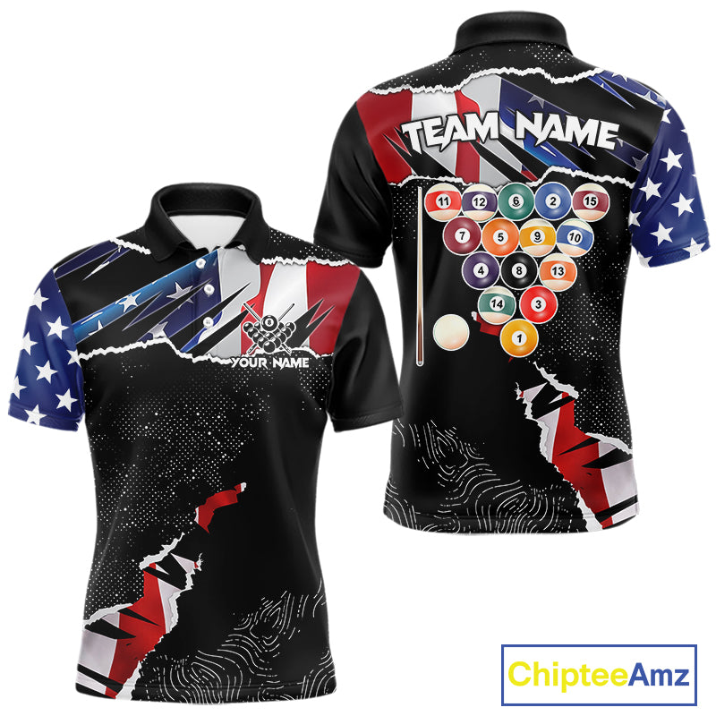Custom Grunge American Flag Billiard Shirt For Men, Patriotic Pool Team Jersey Polo & 1/4 Zip TDM5927