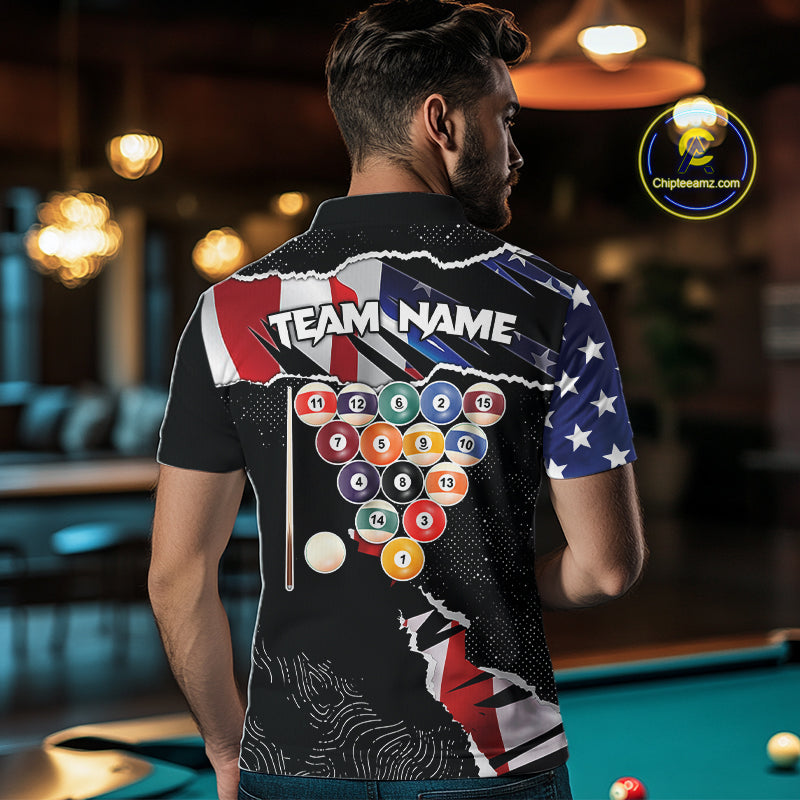 Custom Grunge American Flag Billiard Shirt For Men, Patriotic Pool Team Jersey Polo & 1/4 Zip TDM5927