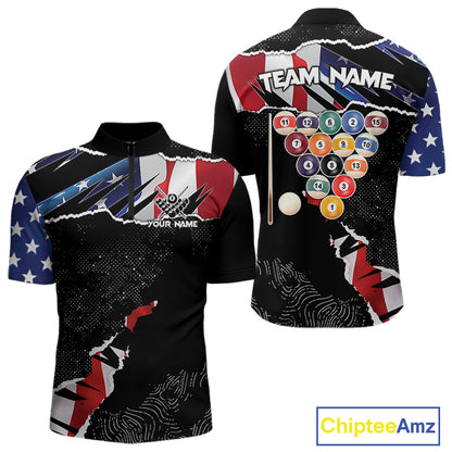 Custom Grunge American Flag Billiard Shirt For Men, Patriotic Pool Team Jersey Polo & 1/4 Zip TDM5927