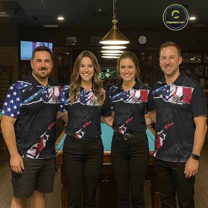 American Flag 8 Ball Aim Shoot Swear Repeat Men's Billiard Shirt Custom Pool Jersey Polo & 1/4 Zip TDM5928