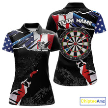 Load image into Gallery viewer, Custom Grunge American Flag Darts Shirt For Women, Patriotic Darts Team Jersey Polo &amp; 1/4 Zip TDM5929