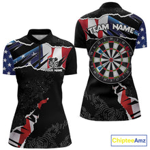 Load image into Gallery viewer, Custom Grunge American Flag Darts Shirt For Women, Patriotic Darts Team Jersey Polo &amp; 1/4 Zip TDM5929