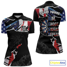 Load image into Gallery viewer, American Flag Aim Shoot Swear Repeat Darts Shirt For Women Custom Darts Jersey Team Polo &amp; 1/4 Zip TDM5930