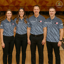 Load image into Gallery viewer, Personalized US Flag Grey Bowling Shirt For Women, Patriotic Bowling Team Jersey Polo &amp; 1/4 Zip TDM6087