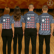 Load image into Gallery viewer, Personalized US Flag Grey Bowling Shirt For Women, Patriotic Bowling Team Jersey Polo &amp; 1/4 Zip TDM6087