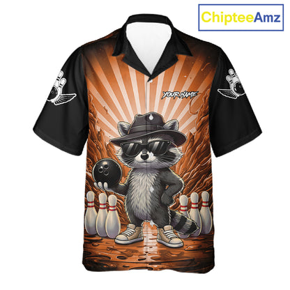 Orange Funny Raccoon Hawaiian Bowling Shirt For Women Custom Graffiti Bowling Team Jersey TDM6093