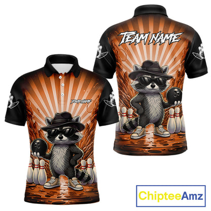 Orange Funny Raccoon Bowling Jersey For Men Custom Graffiti Bowling Shirt Team Polo & 1/4 Zip TDM6093