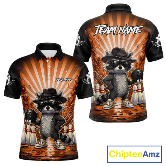 Orange Funny Raccoon Bowling Jersey For Men Custom Graffiti Bowling Shirt Team Polo & 1/4 Zip TDM6093