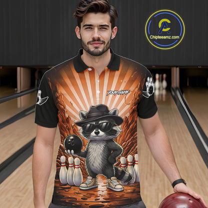 Orange Funny Raccoon Bowling Jersey For Men Custom Graffiti Bowling Shirt Team Polo & 1/4 Zip TDM6093