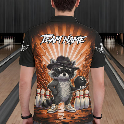 Orange Funny Raccoon Bowling Jersey For Men Custom Graffiti Bowling Shirt Team Polo & 1/4 Zip TDM6093