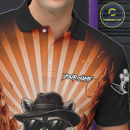Orange Funny Raccoon Bowling Jersey For Men Custom Graffiti Bowling Shirt Team Polo & 1/4 Zip TDM6093