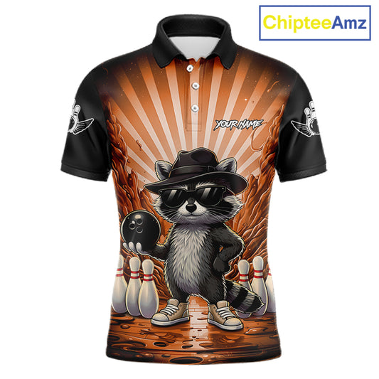 Orange Funny Raccoon Bowling Jersey For Men Custom Graffiti Bowling Shirt Team Polo & 1/4 Zip TDM6093
