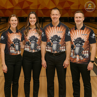 Orange Funny Raccoon Bowling Jersey For Men Custom Graffiti Bowling Shirt Team Polo & 1/4 Zip TDM6093