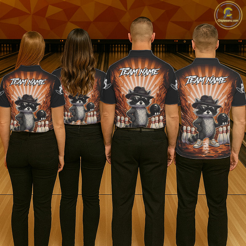 Orange Funny Raccoon Bowling Jersey For Men Custom Graffiti Bowling Shirt Team Polo & 1/4 Zip TDM6093