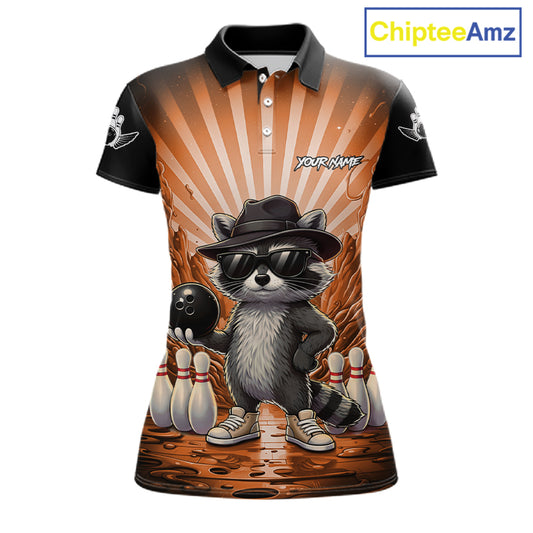 Orange Funny Raccoon Bowling Jersey For Women Custom Graffiti Bowling Shirt Team Polo & 1/4 Zip TDM6093