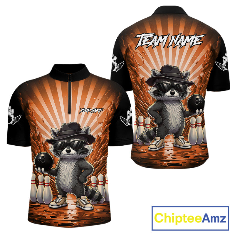 Orange Funny Raccoon Bowling Jersey For Men Custom Graffiti Bowling Shirt Team Polo & 1/4 Zip TDM6093