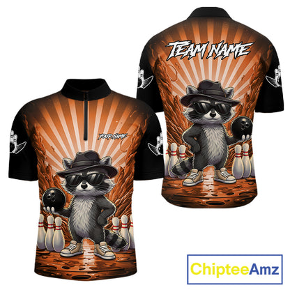 Orange Funny Raccoon Bowling Jersey For Men Custom Graffiti Bowling Shirt Team Polo & 1/4 Zip TDM6093