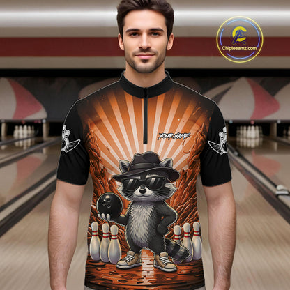 Orange Funny Raccoon Bowling Jersey For Men Custom Graffiti Bowling Shirt Team Polo & 1/4 Zip TDM6093