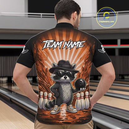 Orange Funny Raccoon Bowling Jersey For Men Custom Graffiti Bowling Shirt Team Polo & 1/4 Zip TDM6093