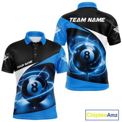 Blue 8 Ball Pool Billiard Shirt For Men Custom Glowing Billiard Team Jersey Polo & 1/4 Zip TDM6341