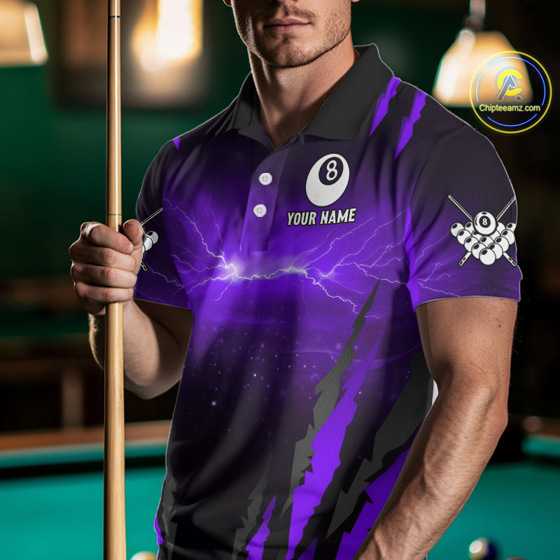 Personalized Thunder Lightning Cobra Snake Men Billiard Shirt, 8 Ball Billiard Team Jerseys |Purple TDM2749