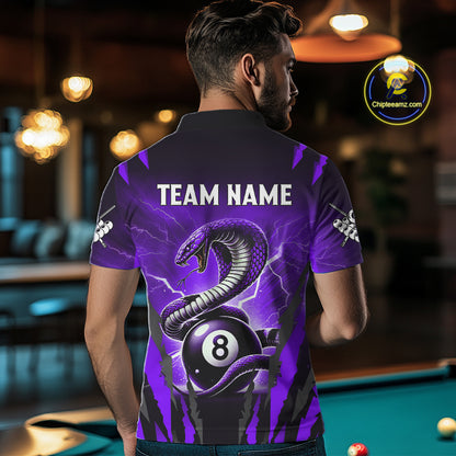 Personalized Thunder Lightning Cobra Snake Men Billiard Shirt, 8 Ball Billiard Team Jerseys |Purple TDM2749