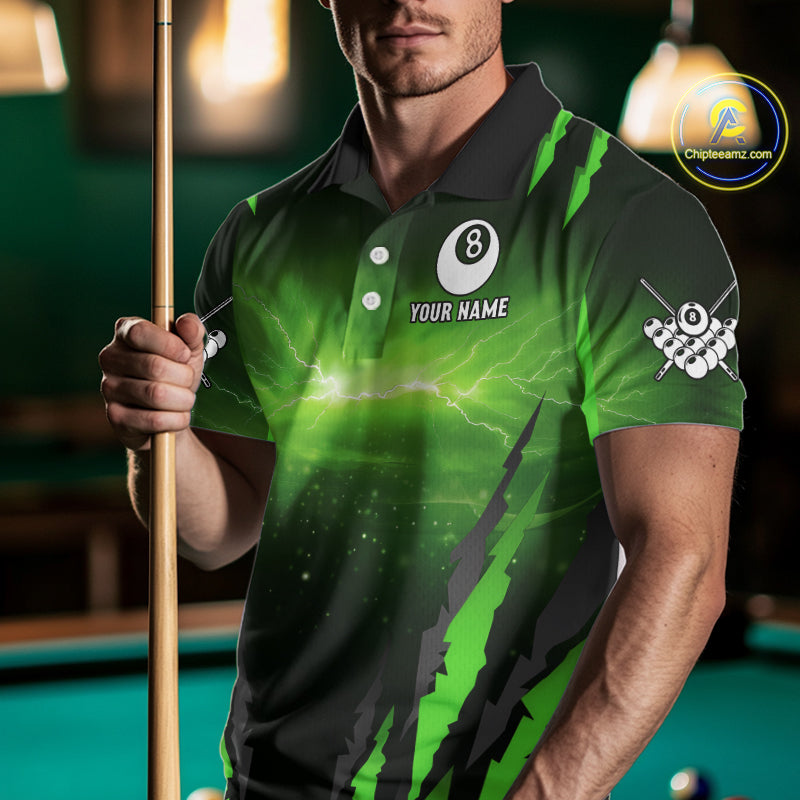 Personalized Thunder Lightning Cobra Snake Men Billiard Shirt, 8 Ball Billiard Team Jerseys |Green TDM2750