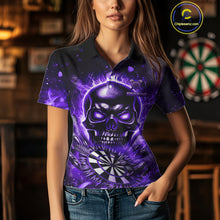 Load image into Gallery viewer, Purple Flame Skull Dartboard Shirt For Women Custom Darts League Team Jersey Polo &amp; Quarter Zip TDM5009