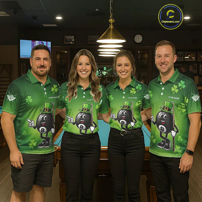 Green Funny 8 Ball Pool Shamrock Men's Billiard Shirt Custom St Patrick Day Billiard Team Jersey TDM5476