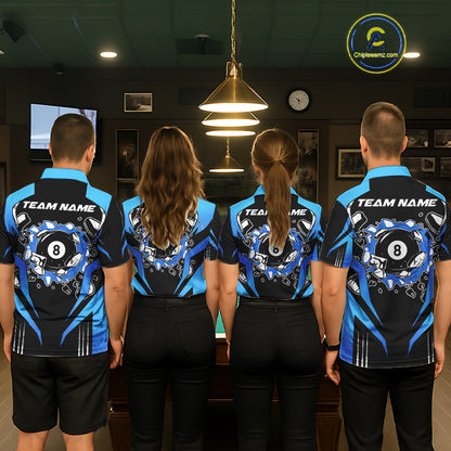 Funny Break 8 Ball Billiard Shirt For Men Custom Black And Blue Pool Team Jersey Polo, 1/4 Zip TDM6099