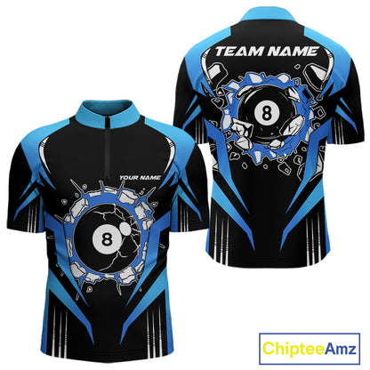 Funny Break 8 Ball Billiard Shirt For Men Custom Black And Blue Pool Team Jersey Polo, 1/4 Zip TDM6099
