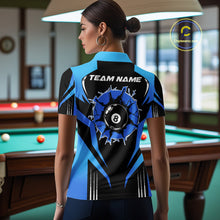 Load image into Gallery viewer, Black And Blue 8 Ball Break Billiard Shirt For Women Custom Pool Team Jersey Polo &amp; Quarter Zip TDM6100