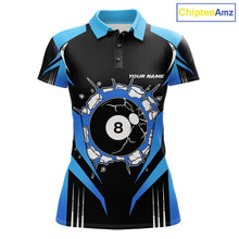 Load image into Gallery viewer, Black And Blue 8 Ball Break Billiard Shirt For Women Custom Pool Team Jersey Polo &amp; Quarter Zip TDM6100