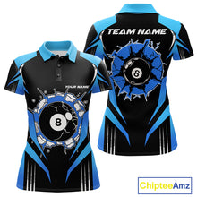 Load image into Gallery viewer, Black And Blue 8 Ball Break Billiard Shirt For Women Custom Pool Team Jersey Polo &amp; Quarter Zip TDM6100