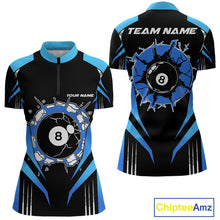 Load image into Gallery viewer, Black And Blue 8 Ball Break Billiard Shirt For Women Custom Pool Team Jersey Polo &amp; Quarter Zip TDM6100