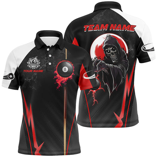 Funny Death Skeleton Ball 8 Fire Custom Men Billiard Shirts, Best 8 Ball Pool Jerseys |Red TDM2034