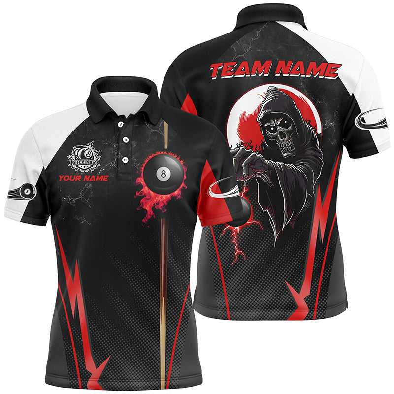 Funny Death Skeleton Ball 8 Fire Custom Men Billiard Shirts, Best 8 Ball Pool Jerseys |Red TDM2034
