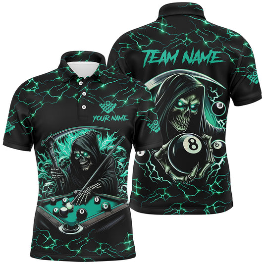 Turquoise Funny Grim Reaper 8 Ball Pool Men Billiard Shirts Custom Lightning Billiard Jerseys TDM2040
