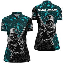 Load image into Gallery viewer, Personalized Cyan Abstract Grim Reaper Women Billiard Shirts, Halloween  Billiard Jerseys TDM2760