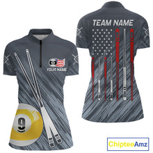 Load image into Gallery viewer, Personalized Billiard US Flag 9 Ball Pool Shirt For Women, Billiard Team Jersey Polo &amp; 1/4 Zip TDM5218