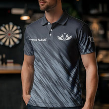 Load image into Gallery viewer, American Flag Grey Grunge Darts Polo &amp; Quarter Zip Custom Dart Shirts For Men Patriotic Dart Jersey TDM3587