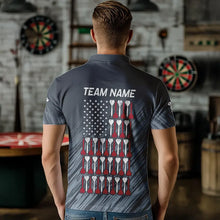 Load image into Gallery viewer, American Flag Grey Grunge Darts Polo &amp; Quarter Zip Custom Dart Shirts For Men Patriotic Dart Jersey TDM3587