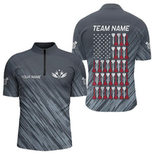 Load image into Gallery viewer, American Flag Grey Grunge Darts Polo &amp; Quarter Zip Custom Dart Shirts For Men Patriotic Dart Jersey TDM3587