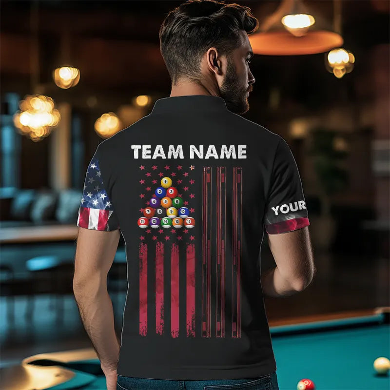 Personalized US Flag Smoke 8 Ball Pool Billiard Shirt For Men Custom Patriotic Billiard Team Jersey TDM3744