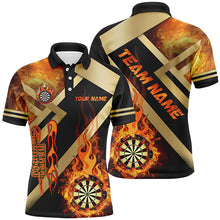 Load image into Gallery viewer, Personalized Gold And Black Dartboard Fire Flame Custom Darts Shirts For Men, Darts Team Jerseys TDM2048