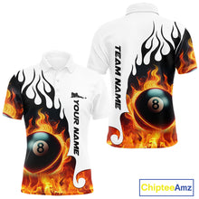 Load image into Gallery viewer, Personalized Orange 8 Ball Fire Flame Men&#39;s Billiard Shirt Custom Pool Team Jersey Polo &amp; 1/4 Zip TDM5229